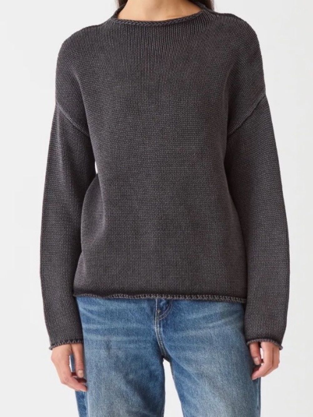 Demylee Ny Lamis Fine Knit Crewneck Sweater Luxury Designer Charcoal Gray Size L